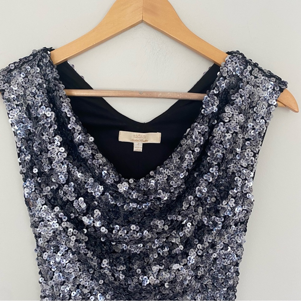 Anthropologie Aidan Mattox Sequin Sheath Mini Dress Cowl Neck Size 2 - Picture 2 of 4